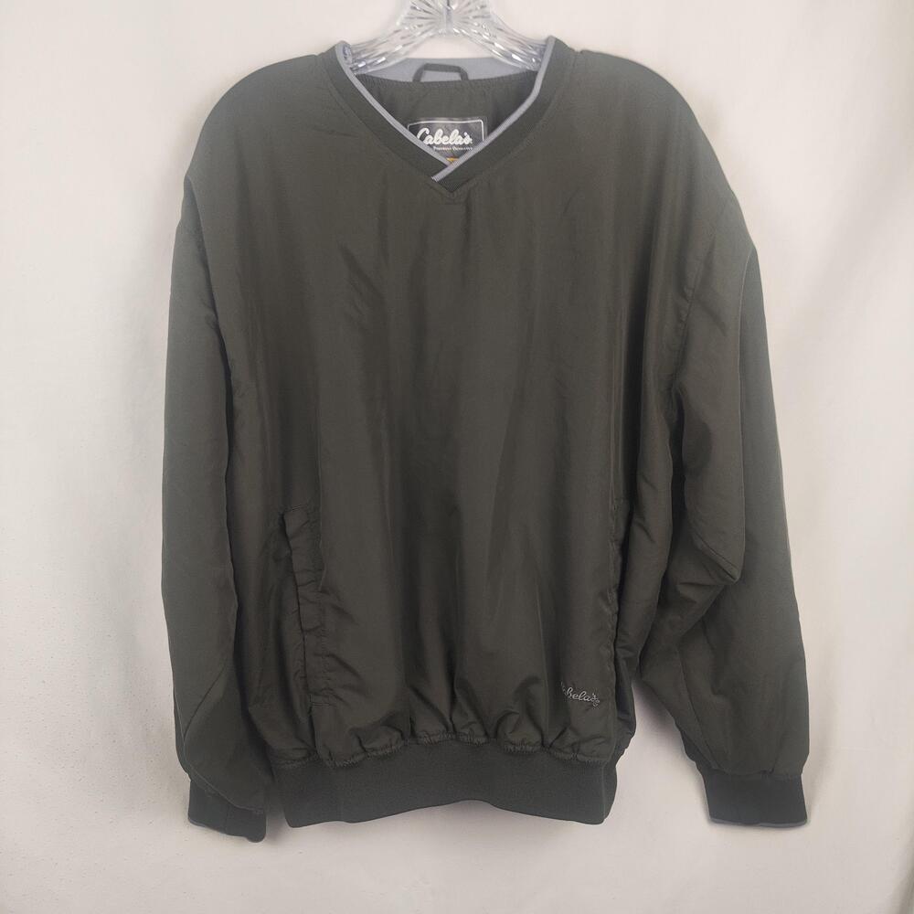Cabela's Jacket Mens Medium Green V-Neck Pullover Windbreaker Outdoor Elastic